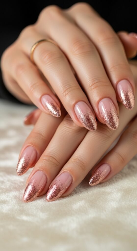 Sheer Pink Nails with Glitter Tips