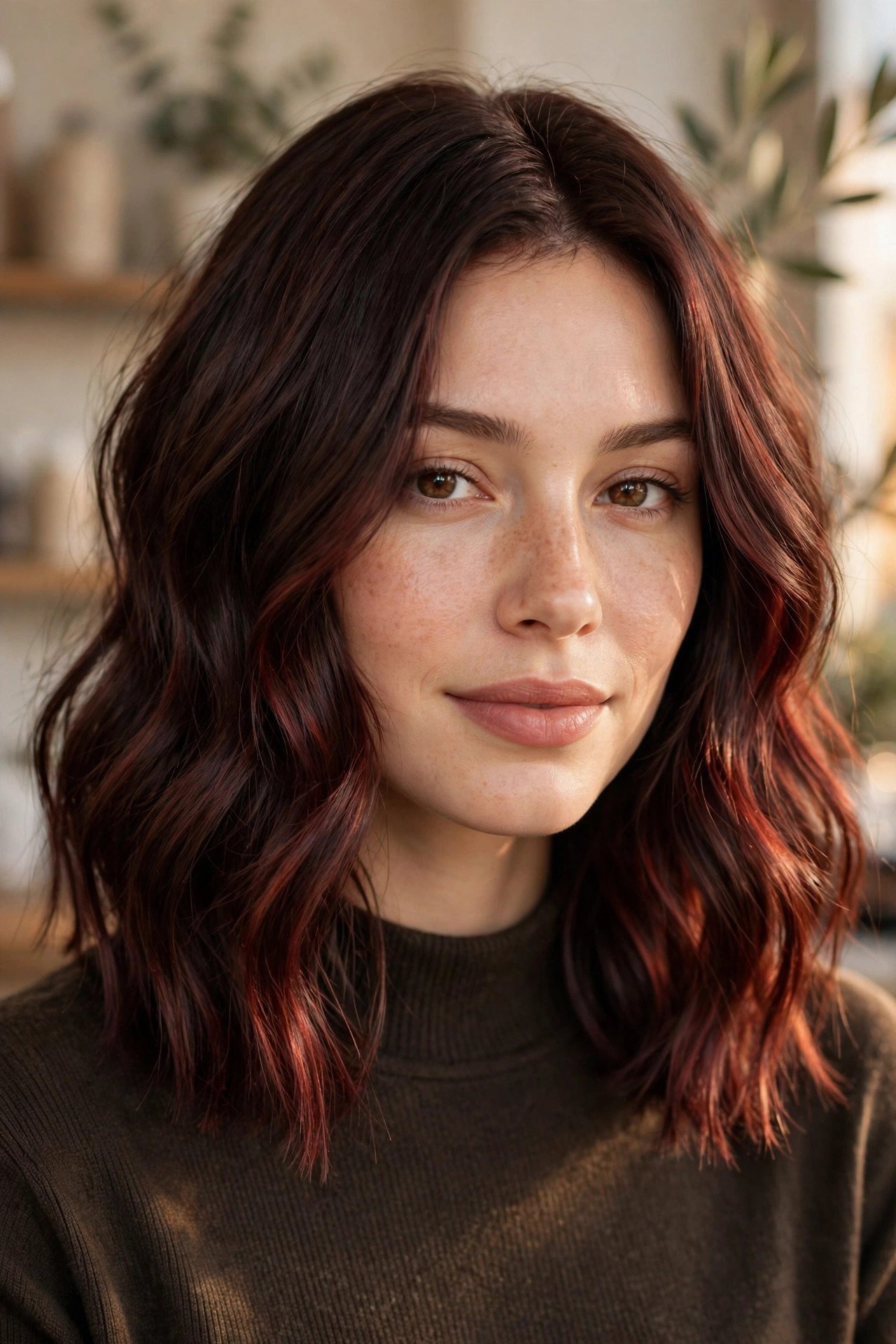Chocolate cherry lob haircut