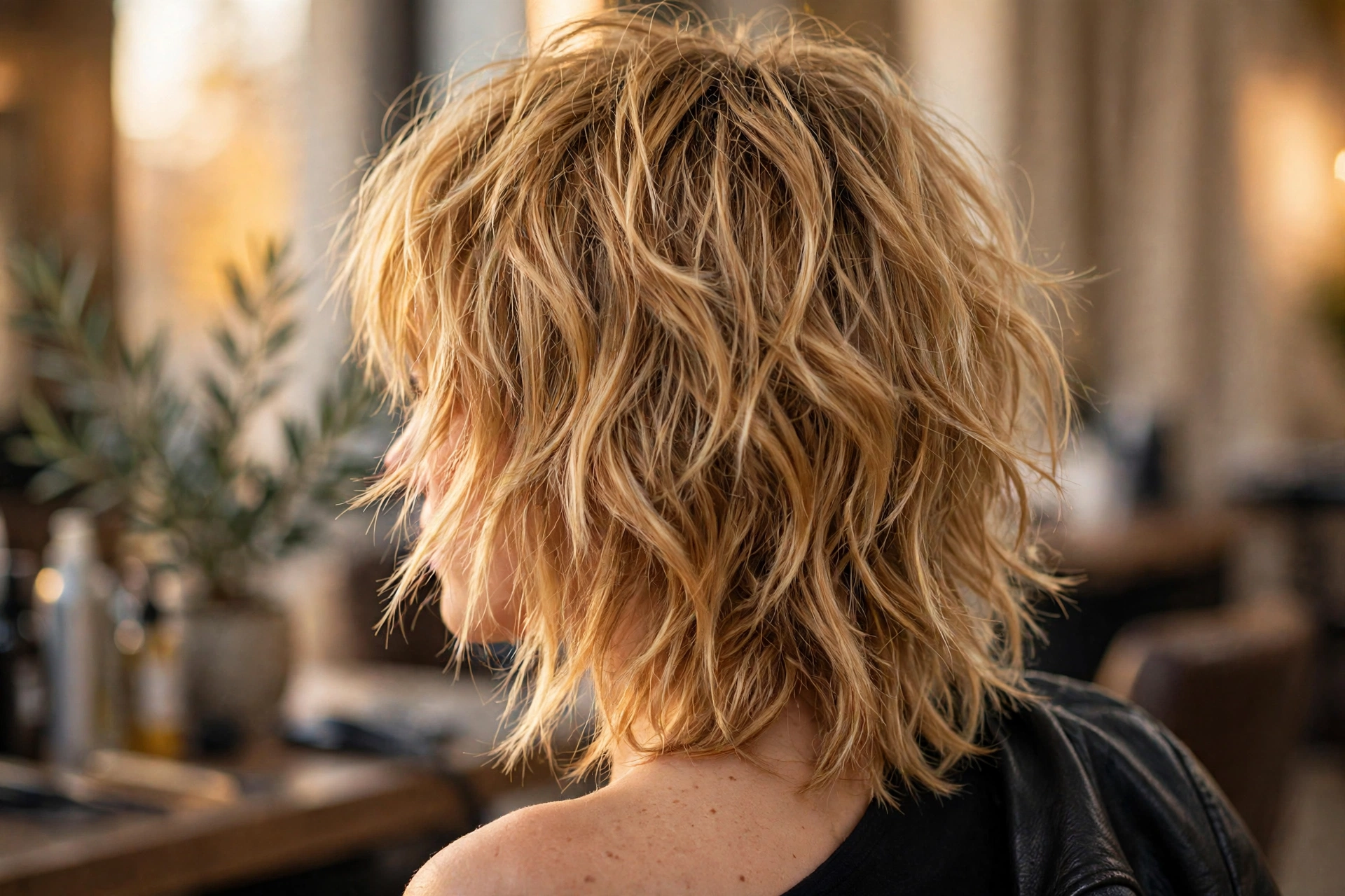 Honey blonde shag haircut