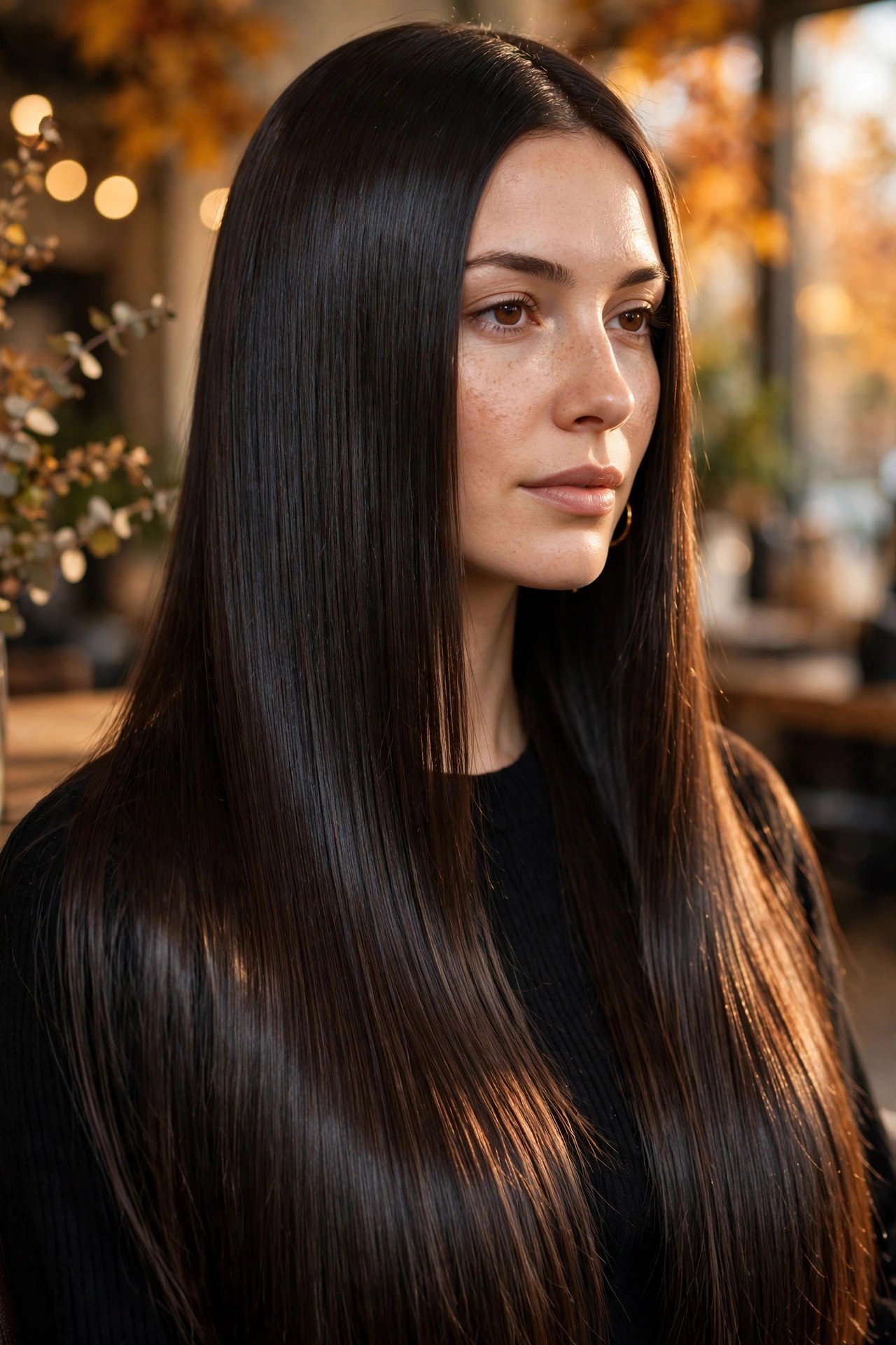 Espresso one-length long haircut