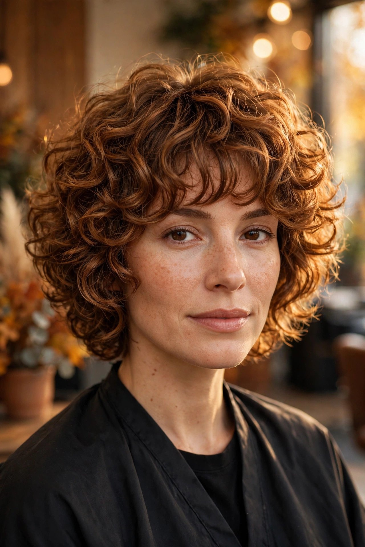 Curly shag haircut with bangs