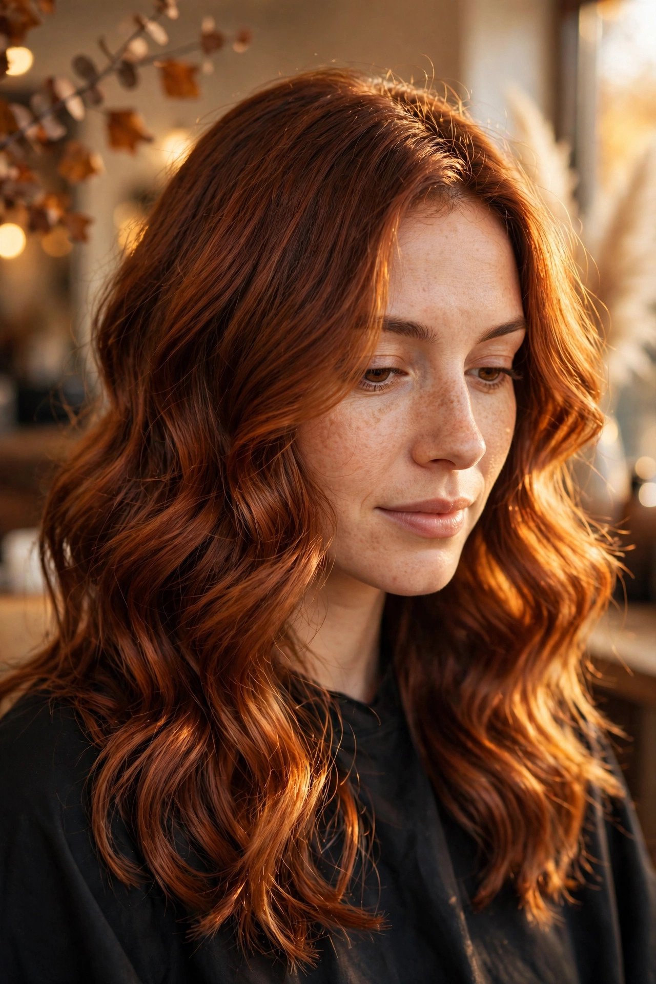 Warm auburn wavy hair