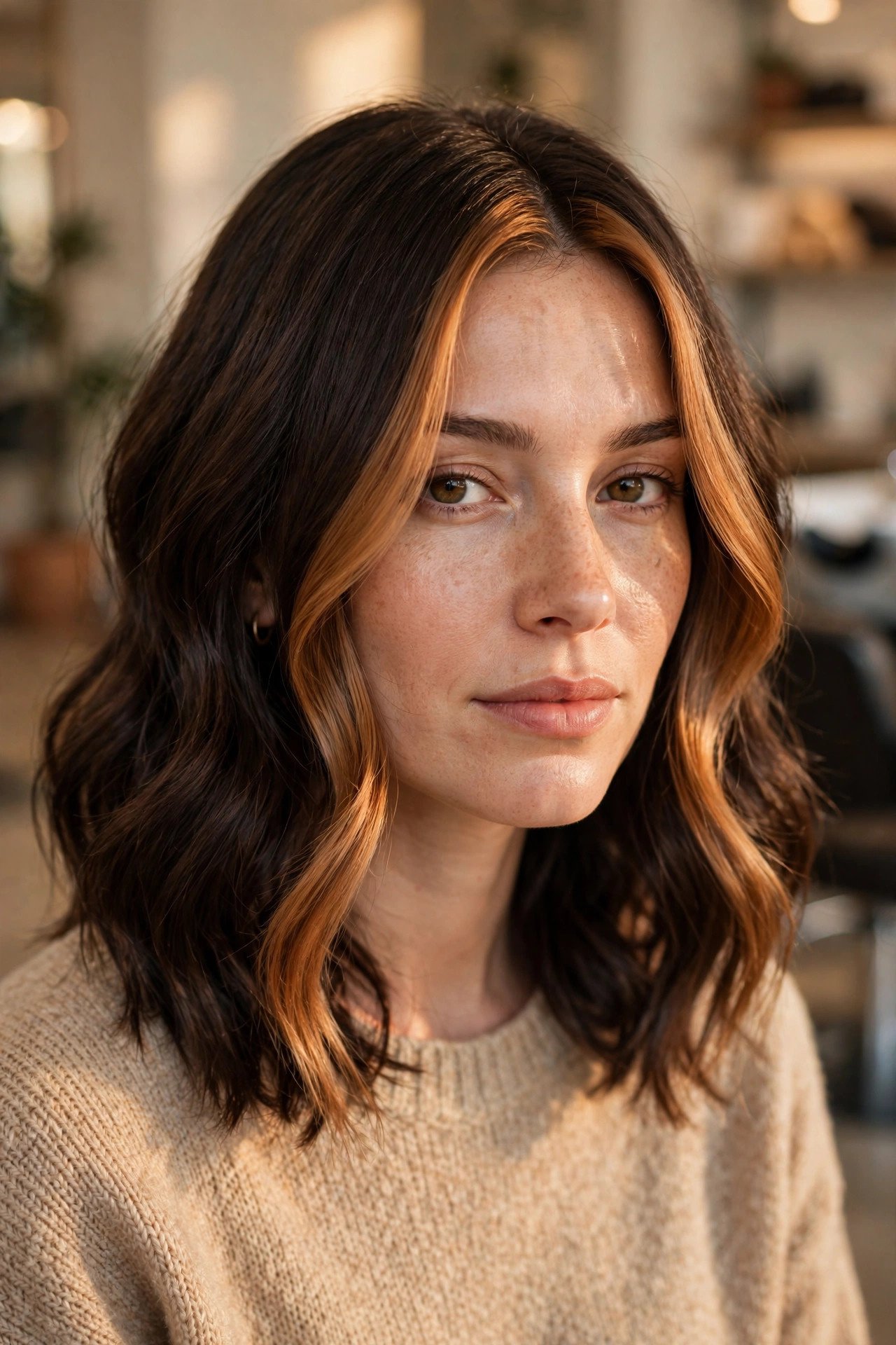 Caramel money piece lob