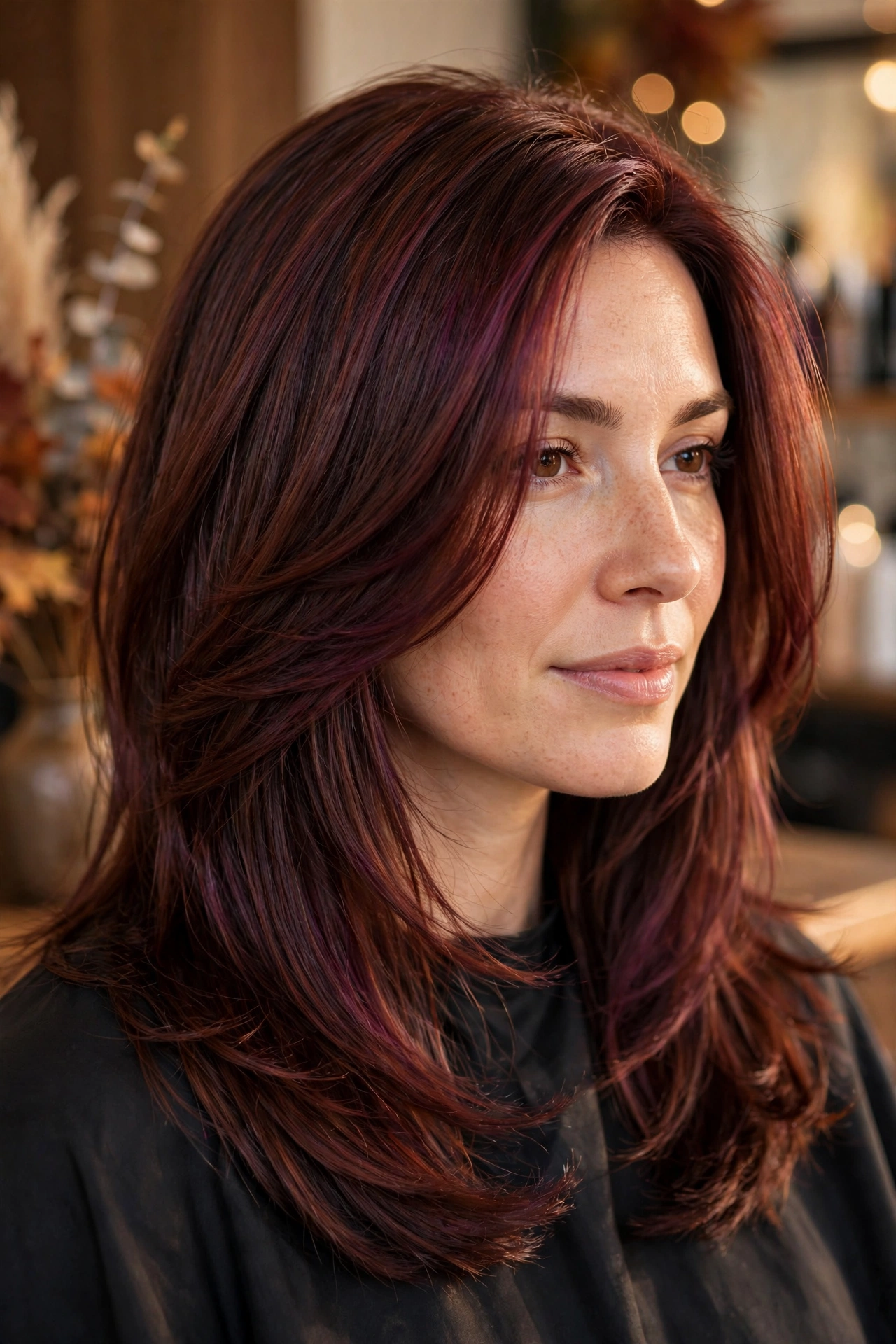 Rich mahogany hair color cut