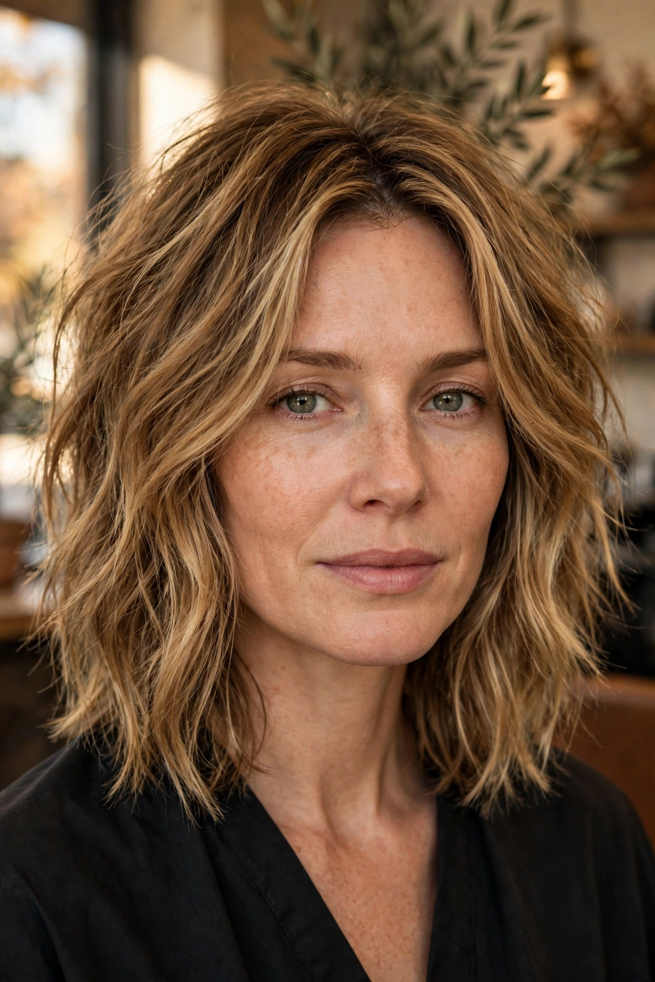 Choppy textured lob haircut